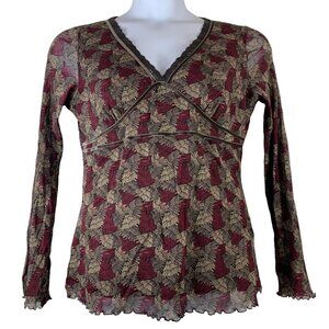 Axcess Top Size Large Y2K Style Blouse Semi Sheer Sleeves V Neck  Womens